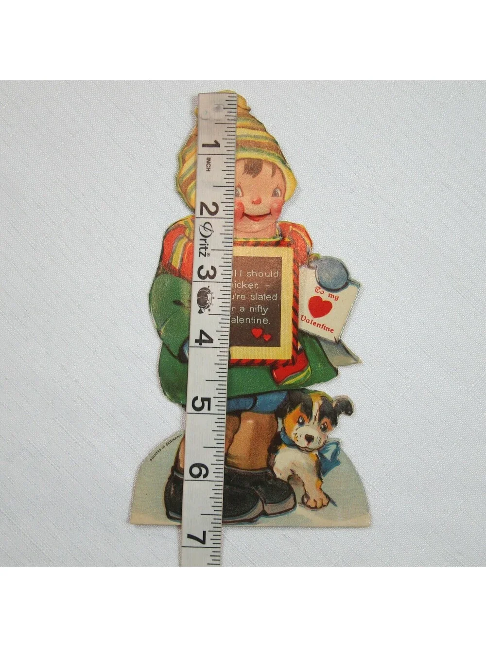 Vintage Valentine Card Boy & Puppy Dog Mechanical Moving Head Germany 20s-30s